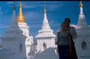 Us at one of the bright white temple buildings in Sagaing.